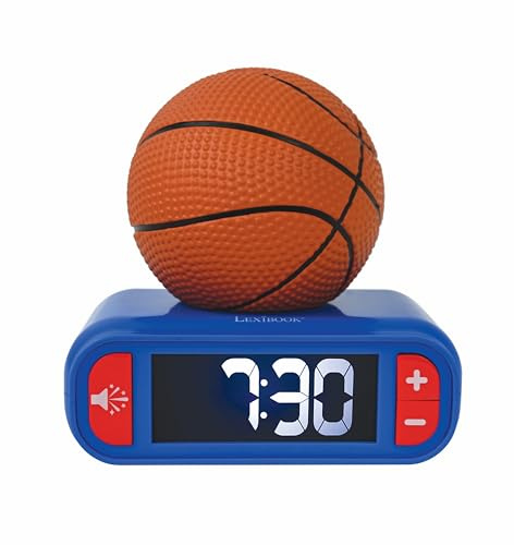 LEXIBOOK, Baloncesto, Despertador con luz Nocturna balón de Baloncesto, Sonidos y melodías, Pantalla LCD retroiluminada, Luminoso, Snooze, Azul/Naranja, RL800BA