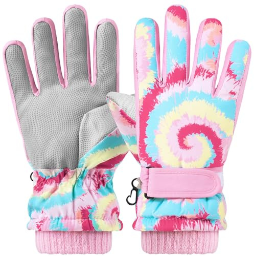WAWSAM Guantes Niños Invierno Cálido Guantes de Esquí Invierno (Dye-Tie, 6-10 años)
