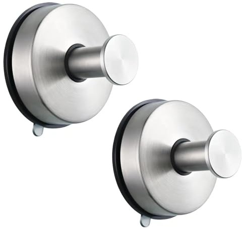 YUET 2 Pezzi Ganci Ventosa Portasciugamani, Acciaio Inox, Appendiabiti Portaoggetti Cucina per Porta Asciugamani Accappatoio, Gancio Appendini Senza Foratura, per Doccia Cucina Bagno (Argento)