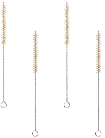 PATIKIL 9.8 Straw Cleaner Brush, 4Pcs Stainless Steel Natural Pig Bristle Wool Tip Pipe Wire Cleaning Brush with Hook for Lab Glass Supplies Flask Tube Water Bottles, Yellow