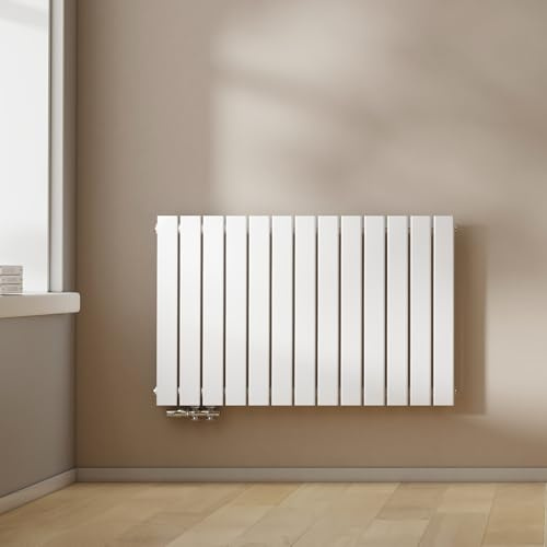 EMKE Radiador de Diseño, 630x1000 mm, Radiador Mural Horizontal con Panel Plano, Conexión Lateral, Estructura Monocapa, Blanco, 730 Vatios