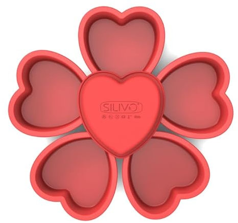 SILIVO Silicone Heart Shaped Cake Tin 10cm, 6Pcs Mini Love Heart Cake Tin 4 inch, Small Silicone Cake Mould for Baking Mini Cake, Muffin, Cupcake