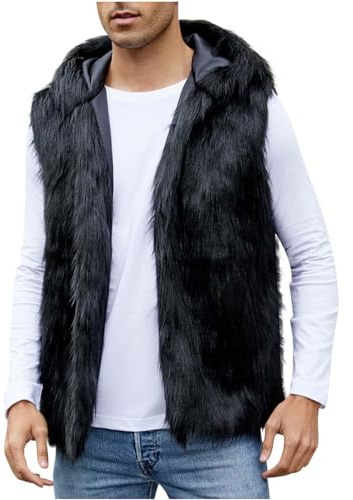Generisch Fellweste Herren Winter Kunstfell Weste Ärmellos Winterjacke Kunstpelz Pelzweste Thermal Wintermantel Warm Plüschweste Plüsch Pelzjacke Einfarbig Felljacke Modisch Pelzmantel Outdoorjacke