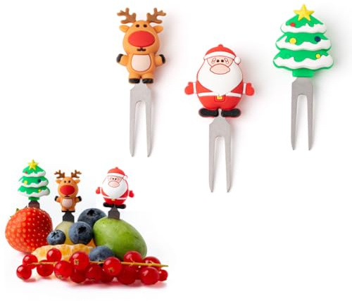 LEKKABOX Partyspieße Weihnachten 3er Set – Obstspieße Edelstahl | Wiederverwendbare Bento Food Picks für Obst und Fingerfood
