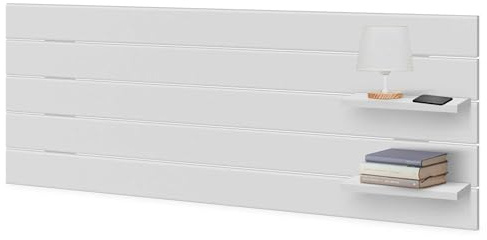 DHOME Testiera con Mensole in Legno Riciclato DM da Appendere alla Parete Stile Pallet Letto Vintage Nordico Supporti Inclusi (Pallet Orizzontale, Bianco Solido, 145cm)