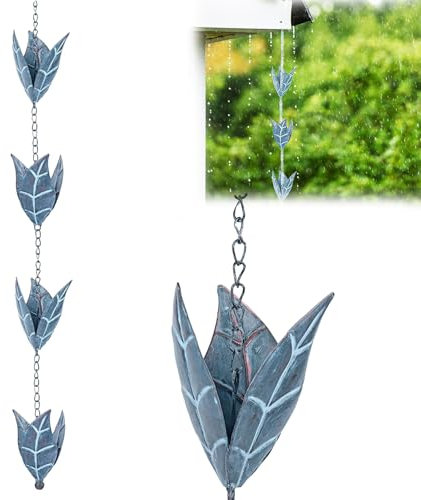 Mocoli 2,6M Catena Antipioggia, Catena Antipioggia per Grondaie Catena Antipioggia per Grondaie Catena Antipioggia A Forma di Foglia Blu Ferro Decorazione per Patio E Casa