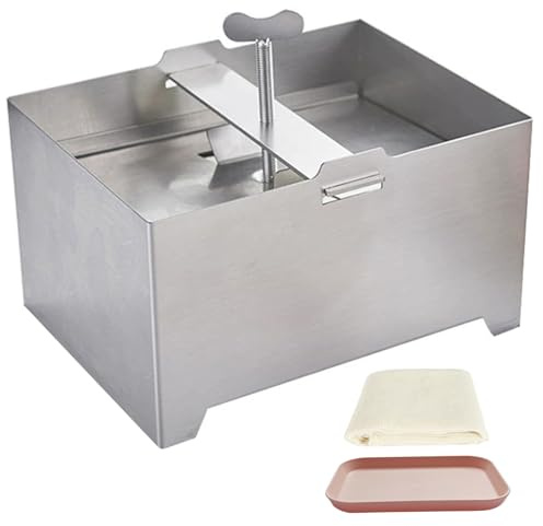 1pc Tofu Press 6x5x3.5 poliertes Edelstahl -Tofu -Hersteller mit Gaze Stoff und Tropfschale Handbuchkäsepresse für Haushalt