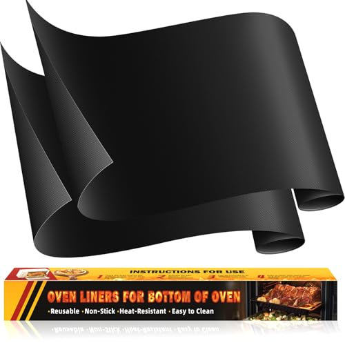 Rivestimento per Forno Antiaderente Teflon (2 Pezzi), Tappetino per Forno Riutilizzabile, Tappetini Forno di Grandi Dimensioni, Adatto per la Maggior Parte dei Forni (43×64 cm, Nero)
