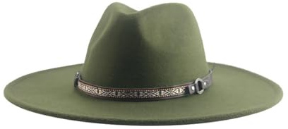 WUFANGBU Fedora Trilby Filzhut Hut Retro Jazz Hut Zylinder Zylinder Filz Hut Leder Gürtel Denim Filz Hut Panama Hut M(56-58Cm) Militärgrün