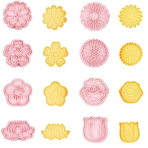 8PCS Eid Mubarak Cookie Cutter 3D Cookie Biscuit Mold Set Flower Biscuit Mold - Chrysanthemum Cherry Blossom Plum Blossom Cartoon Shape Cookie Stamp for Cake Biscuit Cheese Fudge Baking