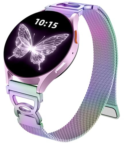 Epova Metall Armband Kompatibel mit Samsung Galaxy Watch 7 6 5 4 FE Armband | Damen DC-förmig Schmales Magnet Ersatz Armbänder für Samsung 6 Classic, 5 Pro, 4 Classic, FE für Damen Herren, Bunt
