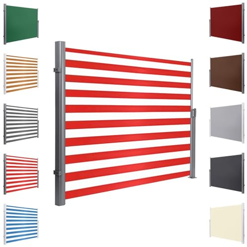 Tenda da sole laterale retrattile, resistente ai raggi UV, per esterni, pieghevole, per patio, giardino, balcone, terrazza, 200 x 300 cm, colore: rosso e bianco, protezione dal vento e dalle