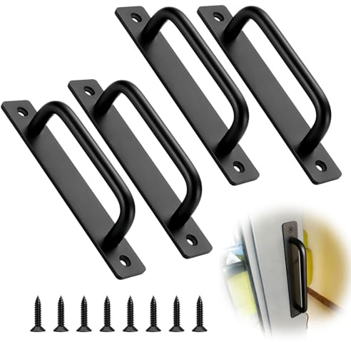 Lueden 4 Pcs Sliding Door Handles Door Pull Handles 128mm Hole Center Aluminum Alloy Black Gate Handle Hardware Replacement for Internal Exterior Door Barn Wardrobe Kitchen Cupboard Cabinet Shed Gate