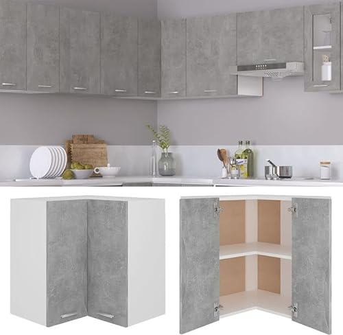Elegans hörnväggskåp betonggrå 57 x 57 x 60 cm av trämaterial – utrymmesbesparande köksskåp för små rum, hållbara och moderna