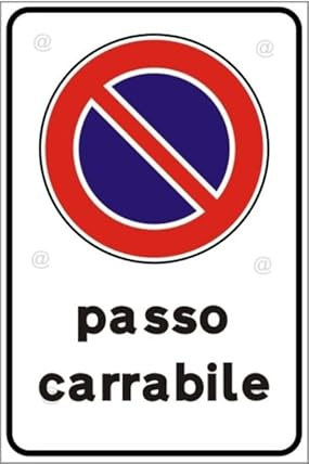 Cartello Divieto di Sosta Passo Carrabile Alluminio Dibond 3mm da Esterno con 4 Fori 30x20 cm (Cartello Passo Carrabile, 30x20cm)