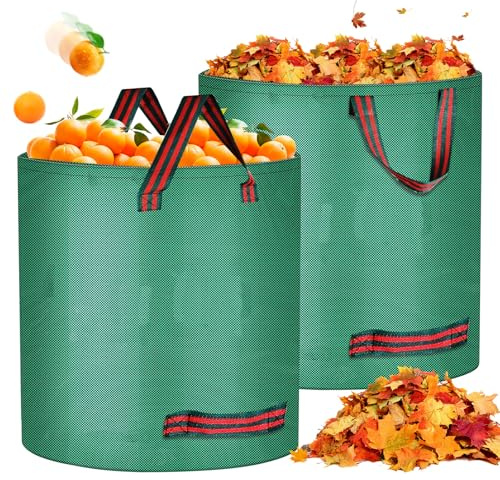 Heavy Duty Garden Waste Bags - 2 Pack 500L Garden Bag with Handles | Extra Large Garden Bag with Handles - Reusable Collapsible and Waterproof for Rubbish, Grass, Leaf, Soil
