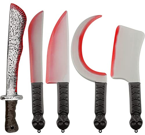 Simulazione di Halloween Puntelli di machete in plastica Realistico Spaventoso Taglierino insanguinato Effetto coltello per decorazioni per feste in costume Gioco di ruolo horror con sangue Conf