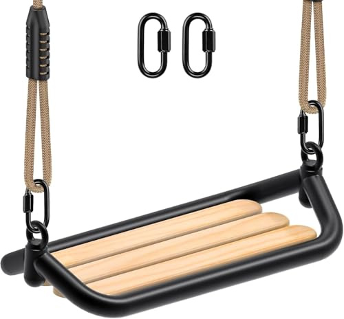SELEWARE Balançoire d'extérieur pour Enfant - Balançoire de Jardin en Bois avec Corde réglable - Large Assise - pour Adulte - Capacité de 272 kg