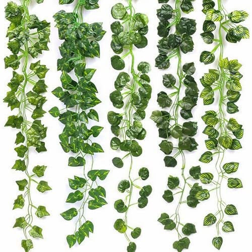 7 Pièces Faux Lierre Plante Artificielle Mur Vegetal Artificiel Interieur Decoration Chambre Guirlande Feuilles Artificielles Convient pour la Décoration Murale de Fête de Mariage dans Le Jardin