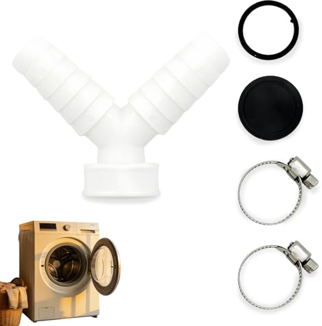 Waschmaschine Abfluss Adapter Y Stück Doppelanschluss für Waschmaschine und Trockner, 1 Zoll Anschluss Abwasser mit 2 Schlauchschellen