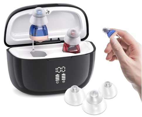 HIBRIQ Sound-Gerät für Senioren – 36 Std. Akku & Ladecase, Ein-Knopf-Bedienung (8 Stufen/4 Modi), Rauschunterdrückung – Diskret & Komfortabel