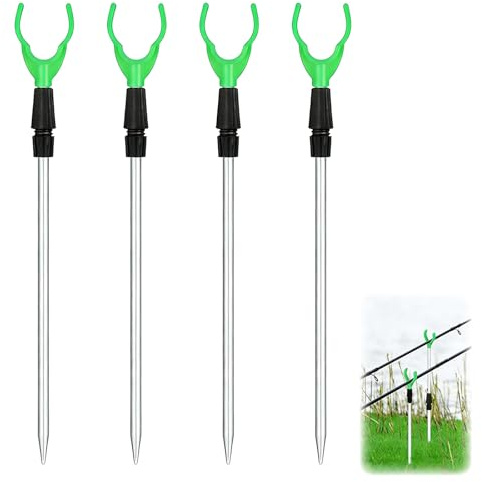 4PCS Fishing Rod Holder, Adjustable Extending Fishing Rod Rest, 36cm to 50cm Telescopic Fishings Rods Stand Set, U Shape Bank Sticks for Ground Sea Lake River Anglers