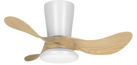 Ventilador de Techo con Luz Pequeño de 61 cm, Mando a Distancia – Motor DC Ultrasilencioso, 6 Velocidades, LED 27W 2700lm, 3 Temperaturas (3000-4500-6500K), Regulable (Blanco/Haya, TRI 61 CM)