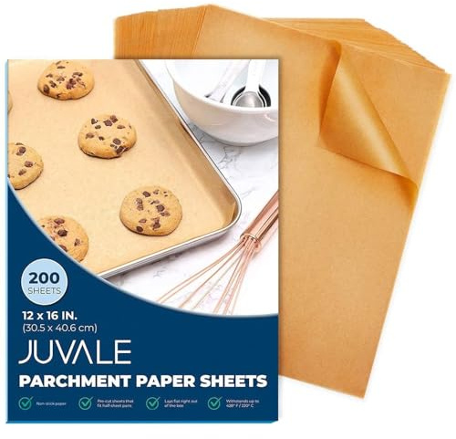 Juvale Parchment Paper Sheets - 200 Pack, 12 x 16 in, Unbleached Brown - Nonstick Half Sheet Pan Liners & Parchment Paper for Baking - Disposable Air Fryer Liners for Grilling & Steaming