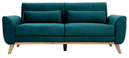 Miliboo Sofa, skandinavisch, 3-Sitzer, Velours, Petrol