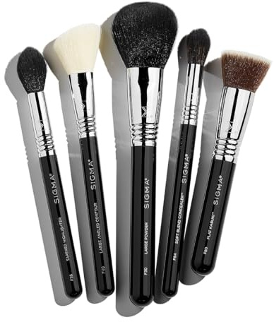 Sigma Beauty Makeup Brush Set – Set of 5 Classic Makeup Brushes for Full Face, Professional Makeup Brushes for Foundation, Concealer, Blush/Powder, Contour, and Highlight (5 pcs)
