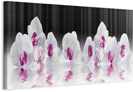 artgeist Acoustic Canvas Wall Art Flowers Orchids 47x16 in - 1pcs Picture with Acoustic Foam Sound Print Artwork Room Acoustics Soundproofing - Spa Zen Nature Pink White Grey b-A-0253-b-b
