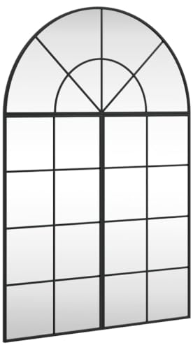 vidaXL Wandspiegel, Hängend Gewölbt Spiegel Badspiegel, Fensterspiegel für Badezimmer Wohnzimmer, Dekospiegel Flurspiegel, Schwarz Eisen