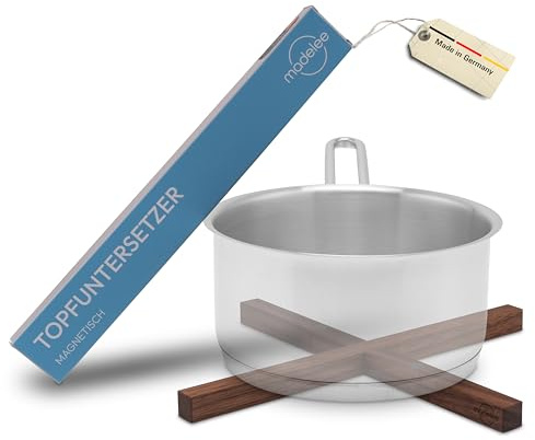 madelee Untersetzer magnetisch für Topf und Pfanne aus Massivholz - 25cm Massivholz Topfuntersetzer teilbar & hitzebeständig - Magnet Untersetzer Made in Germany (Nussbaum)