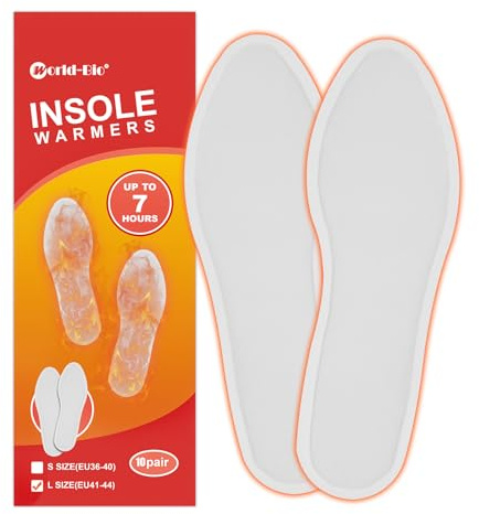 Insole Foot Warmers (10 Pairs) - Up to 9 Hours of Heat - Ultra Thin, No Clumping, All Natural - Air Activated Heated Insoles - Feet Warmers for Men & Women - L(EU41-44)
