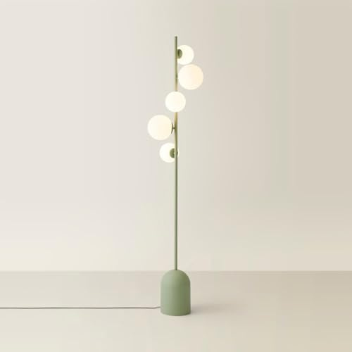 ValueLights | Sage Green 5 Way Standing Floor Lamp with Glass Globe Lampshade Living Room Hallway Light | Floor Lamps, Home Décor & Improvement Essential | Included LED Bulb