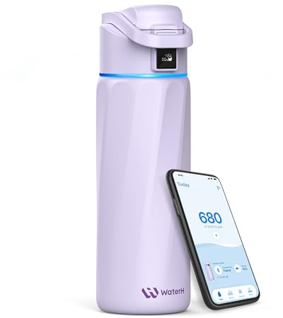 WATERH Boost Bouteille d'eau intelligente avec rappel de boire de l'eau, 710 ml, en acier inoxydable sans BPA, bouteille isotherme sous vide, bouteille d'eau à large goulot avec application, cadeau