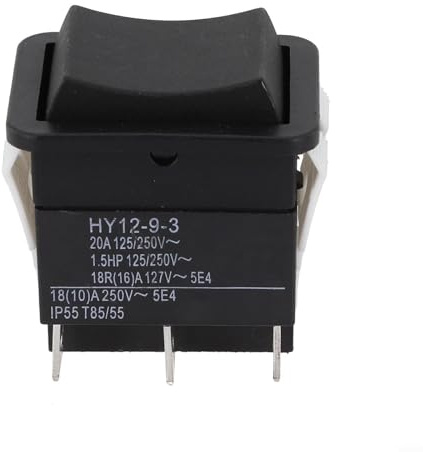 URPIZY HY12-9-3 Interrupteur à bascule 125/250 V 20 A 6 broches pour l'industrie et le commerce (1 pièce)
