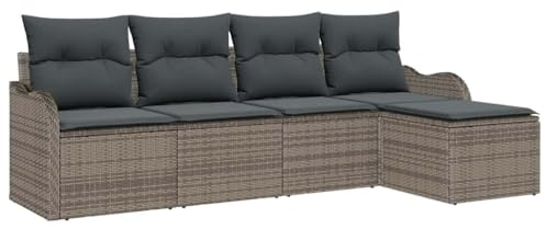 vidaXL Trädgårdsoffset med kudde med lagring 5 pcs Grå Poly rattan, Trädgård och Terrass, Modern Modulsats, Hållbar Poly Rattan-soffa, UV-beständig Utomhus Lounge, Flexibelt Utemöbel