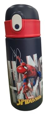 PRESTIGE & DELUXE Borraccia Seven Boy in Acciaio Inossidabile da 460 ml tema Spiderman Uomo Ragno - Beccuccio Retrattile, per Scuola, Gite, Picnic e Mare + portachiave personaggio