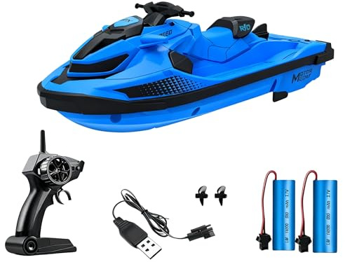 OBEST barca telecomandata per mare 2,4 GHz, motoscafo radiocomandato bambini e adulti, barca RC con luce LED, barchetta telecomandata, giocattolo per piscine,laghi,Stagni, Regali per Bambini(Blu)