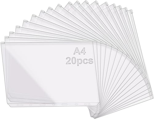 mawmuaw dokumentväska A4, genomskinliga fickor, 20 stycken dokumentmapp, PVC, portföljer, öppna på sidan, ringpärmsinlägg med dragkedja, knytband, fickor, 11 hålkant för mappar, ringpärm, fackmapp
