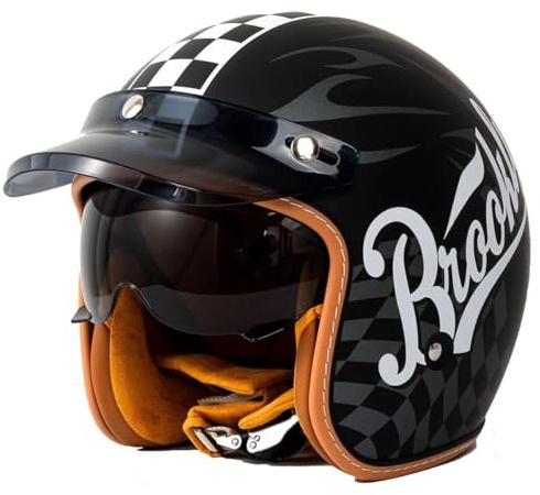 Mezzo Casco Motociclista Retrò Caschi Jet E Demi-Jet Con Visiera Mezzo Casco Scodella Portatile ECEDOT Omologato Cascos Ciclomotore Scooter Moto Per Uomo Donna 5,XL:61-62CM