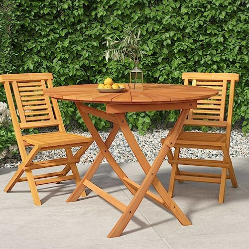 Zeehear Trädgårdsbord fällbart av massivt teak Ø 85 x 75 cm väderbeständigt för trädgård terrass balkong, utrymmesbesparande med parasollhål, perfekt som sidobord, loungebord, campingbord