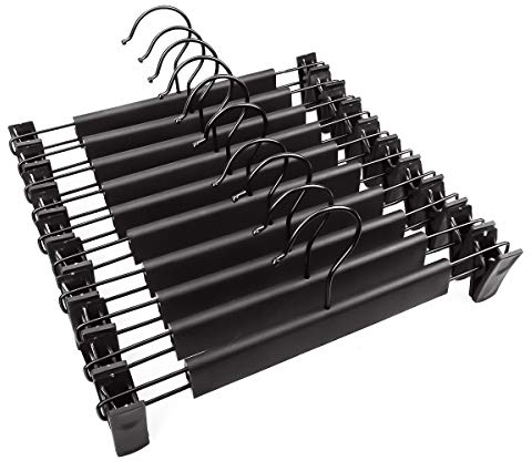 Gurkkst 10 Stück Hosenbügel Kleiderbügel mit starken Antirutsch verstellbaren Klammer Kleiderbügel Hosen für Hängende Hosen Socken Röcke Mäntel Schwarz