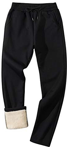 Gihuo Men's Winter Fleece Pants Sherpa Lined Sweatpants Straight Leg Active Running Sweat Pants Comfy Lounge Pants (2# Black, Medium)