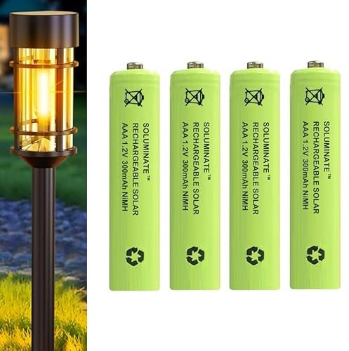 Soluminate Solar Light Batteries Size AAA (300mAh) Rechargeable NiMH 1.2V green cells for outdoor solar lights (4-Pack)
