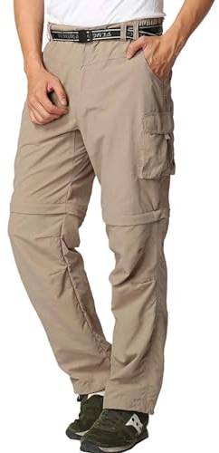 FLYGAGA Herren Outdoorhose Wanderhose Zip Off Hose Abnehmbare Hosebeine Shorts Sommer mit Gürtel Leichte Schnelltrocknend Atmungsaktiv Funktions Trekking Klassischer Cargohose Stil,Khaki,34W/32L