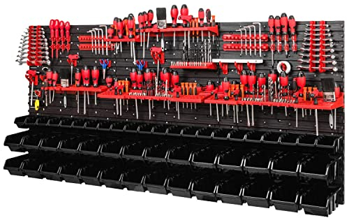 Scaffalatura da officina, 1728 x 780 mm, sistema di conservazione con supporti per attrezzi e scatole impilabili, pannelli da parete, scaffale extra robusto per officine (neri)