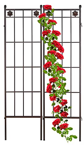 Relaxdays Rankgitter Metall, 2er Set, Rankhilfe für Kletterpflanzen, zum Stecken, Rankspalier HxB: 182 x 51 cm, braun