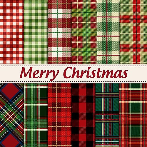 Whaline 12 Designs Weihnachtsmuster Papier Pack 24 Blatt Weihnachten Plaid Scrapbook Spezialpapier Doppelseitige Sammlung Plaid Dekoratives Bastelpapier Gefaltet Flach für Kartenherstellung Scrapbook